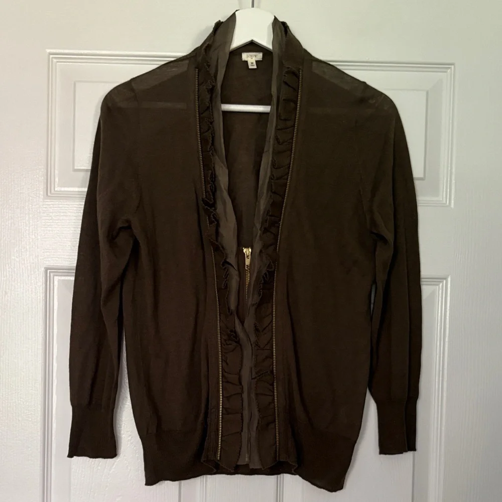 J.Crew Factory Olive Green Zipper Cardigan Size Medium